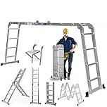 Multi Purpose Combination Ladder 4.7M 15.5FT Foldable Step Ladders Aluminium 150kg Capacity 16 Steps EN131 with 1 Free Platform for Indoor Outdoor Works