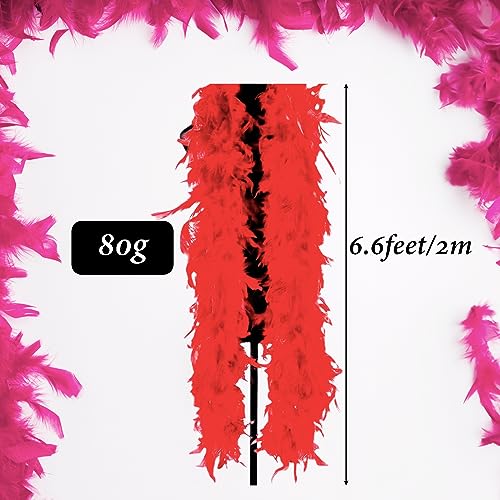 POPOYU Red Feather Boas Thick Fancy Dress for Women,Girls,80g 2m/6.6ft Natural Turkey Feather Boa Red,Party Fluffy Boa Feather Scarffor Bulk for Adult,Kids,Wedding Bachelor Halloween Christmas Party - Image 2