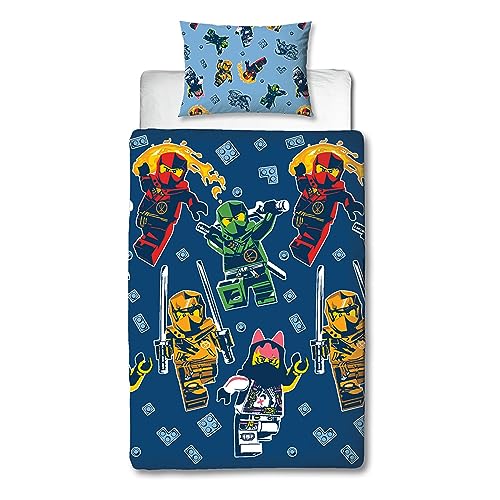 Character World Lego Ninjago Parure de lit Simple avec Housse de Couette réversible réversible et taie d'oreiller Assortie