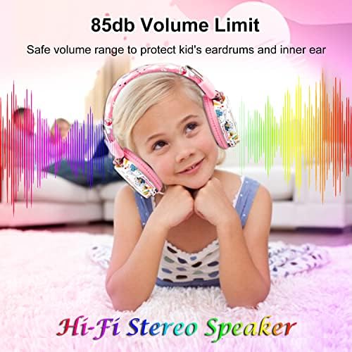 Unicorn Kids Headphones Wireless, Pink Headphones for Girls, Toddler Headphones Over Ear for Age 2+, 85db Volume Limit Foldable Children Bluetooth Headphones with Mic Compatible with iPad/Tablet