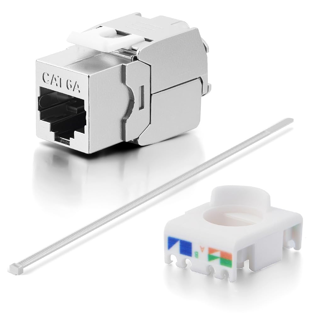 4 Modules Keystone Cat 6A + 4 Adaptateur Rail DIN Support Keystones, Adaptateur de Rail DIN Standard 35 mm pour Module Keystone Réseau Cat6a Cat6 Cat5e, Connecteur Blindé avec Support