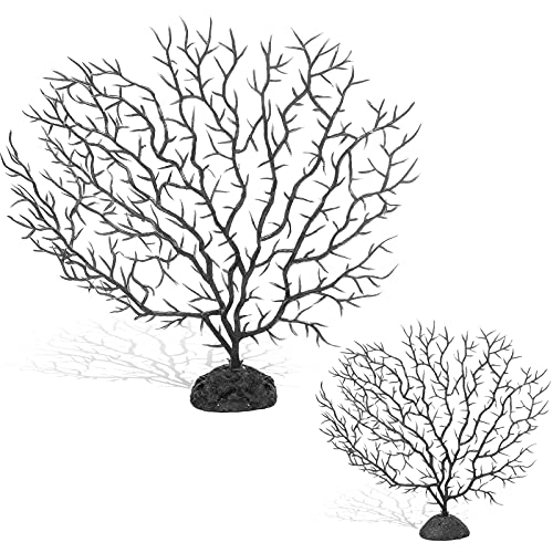 Piutouyar 2Pcs Sea Fan Coral Decorations, Black Simulation Sea Coral Branch for Aquarium Ornament...
