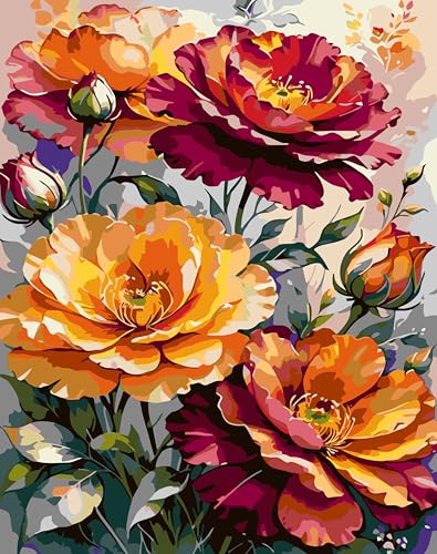 Ekuxom Flowers Paint by Numbers Kit for Adults-Acrylic Adult Paint by Number Kits on Canvas-Flowers Watercolor Oil Number Painting for Home Decor Gift 16x20 Inch（Without Frame）