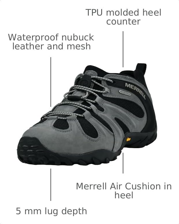 Image of Merrell Men's Chameleon 8 Stretch Tactical Work Shoes, Waterproof Nubuck & Mesh Upper Ultra-Lightweight Hiking Combat Boots
