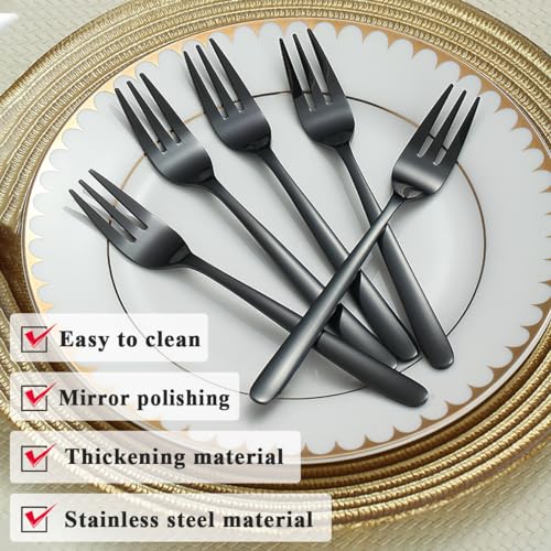 Kyraton Black Dessert Forks 12 Pieces 15.6cm Stainless Steel Cake, Tea, Fruit, Pastry Cutlery Set, Dishwasher Safe - Image 4