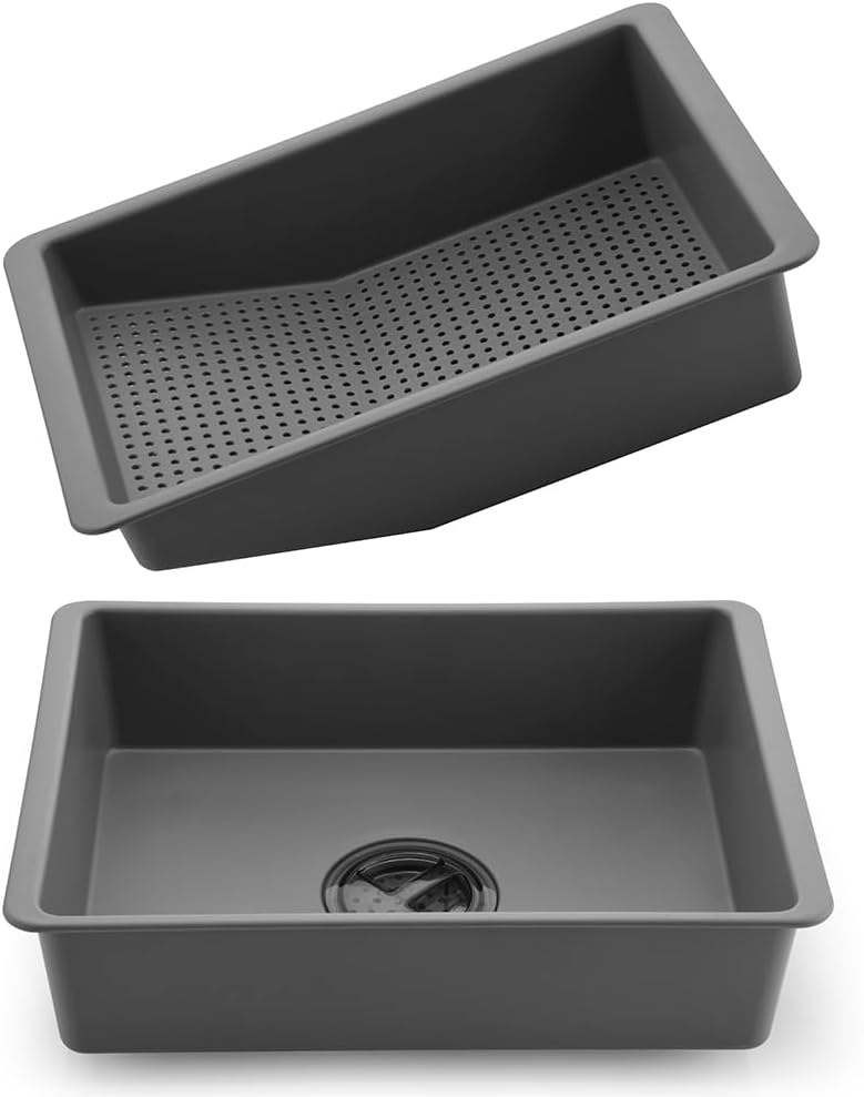 2-in-1 Dish Basin Set For Washing Dishes in Kitchen Sink, With Filter Basket Drain Hole Plug/Stopper,Multi-purpose and Portable Kitchen Cleaning Filter Basin,Plastic(ABS+PP),Gray,Nicmondo