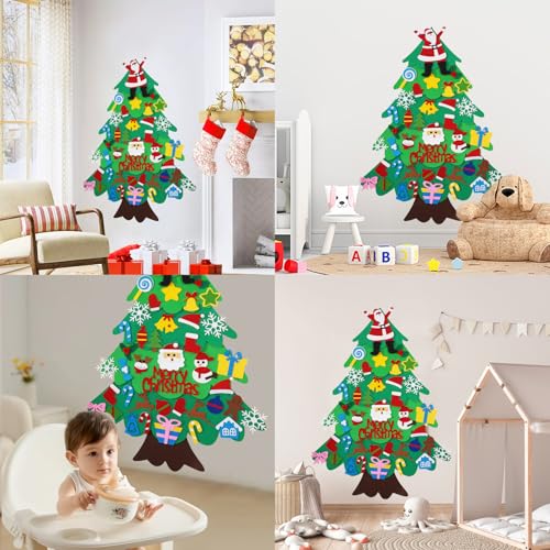 Felt Christmas Tree Set forToddlers and Adult, 3ft Indoor Christmas Decorations with String Lights, 38 pcs Wall Hanging Decorations Felt Craft Kits... - Image 2