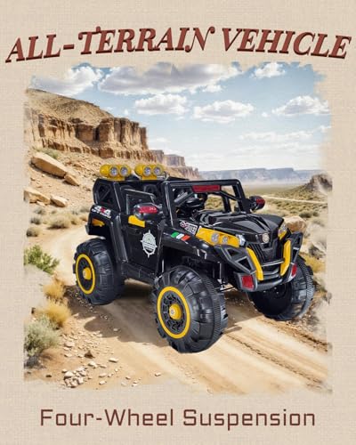 Image of Driving EV Cars for 1, 2, 3, 4, 5, 6 Years | Remote + Steering + Mobile App Control | Kids Jeeps (Jumbo Size KAB2188 [1-8 Year Kids], Black /Yellow)
