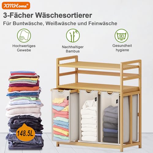 Meuble boîte à linge en bambou durable avec étagères intégrées