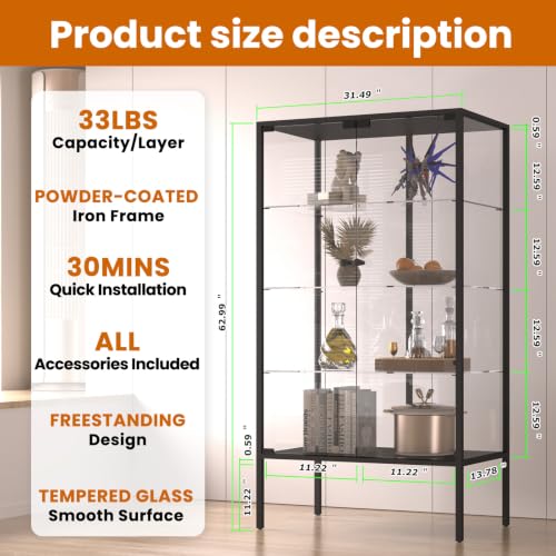 Image of LFT HUIMEI2Y 4-Tier Glass Display Cabinet, Iron Frame Display Case