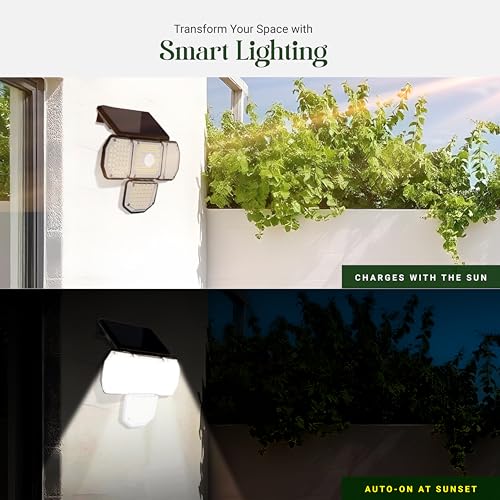 Image of Dylect Eco Solar Security Light Outdoor for 12Hr Runtime, 4 x Movable Panel, Ultra Bright with Advanced Motion Sensor, IP64 Waterproof, Solar Light for Garden, Shop, Home, Parking (Warm + Cool White)
