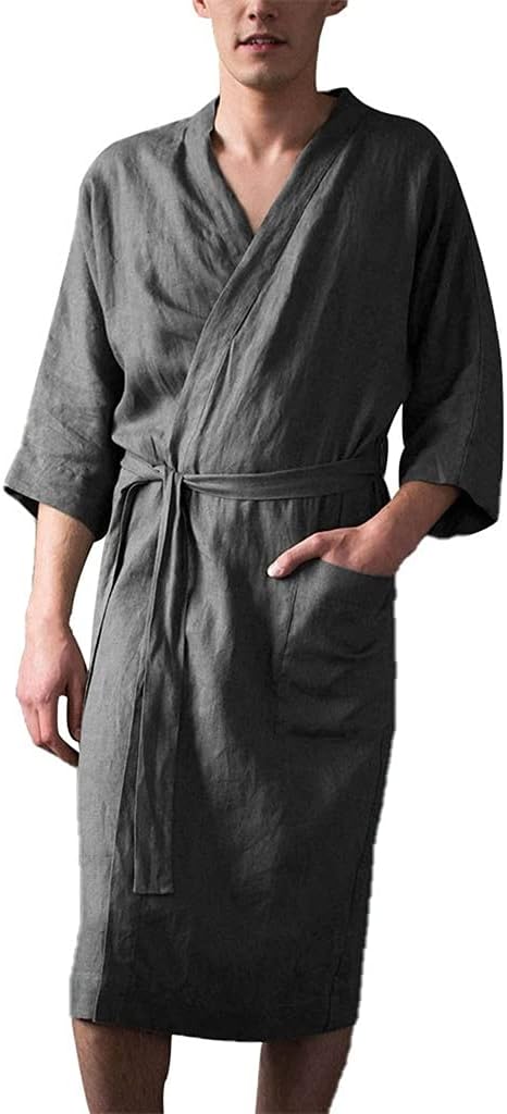 Bathrobe Men's Color Linen Pajamas Men's Thin Breathable Home Bathrobes Home Wear