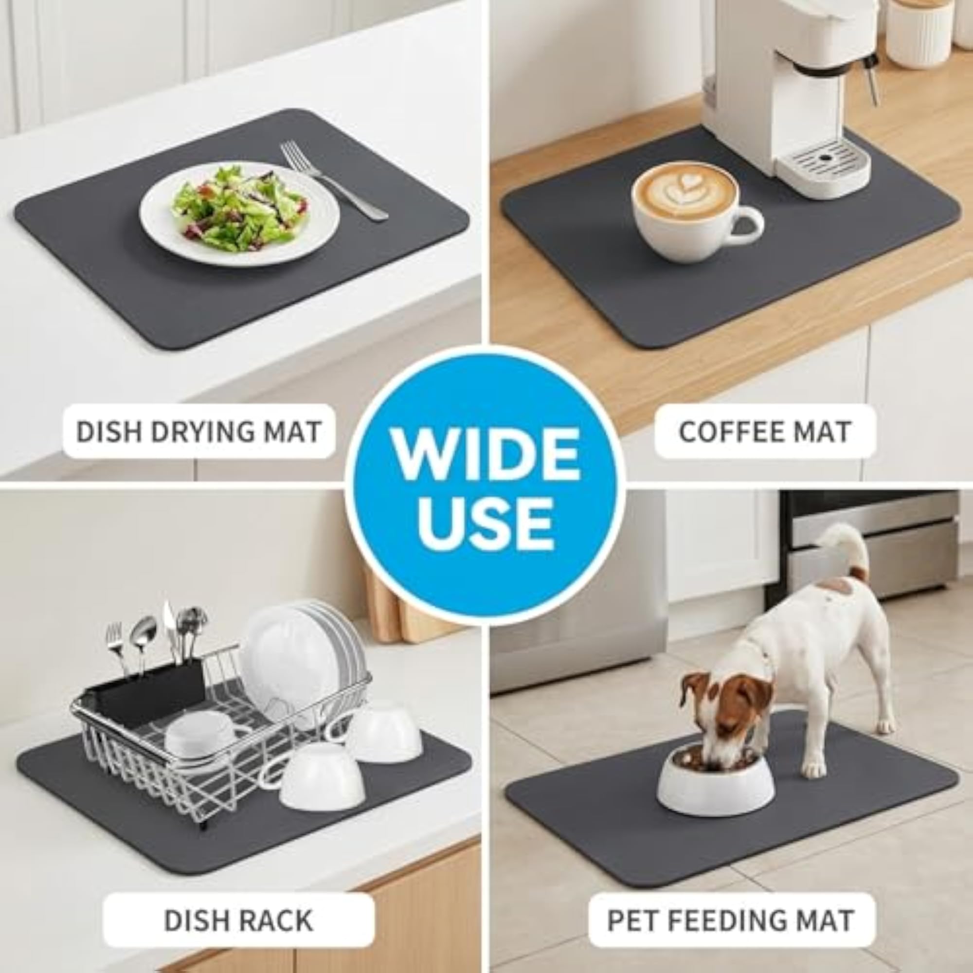 Large Dish Drying Mat 40 x 60 cm, Water Absorbent Kitchen Counter Mat