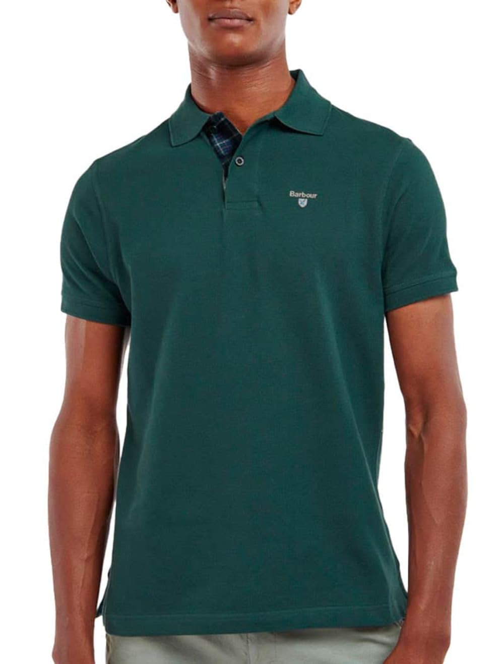 Polo piqué tartan Barbour homme vert algue haut de gamme chic - 8
