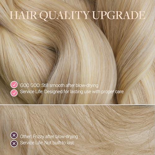 Image of GOO GOO Tape In Weft Hair Extensions Human Hair, Genius PU Long Weft Tape In Hair Extensions Real Human Hair, Silky Easy to Use, P16 /22A Light Blonde Highlighted Golden Blonde 18 inch 100g