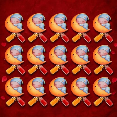 Image of CraftVatika Haldi Kumkum Return Gifts in Bulk Festive Decor, Pasupu Haldi Bottle Sleeping Baby on Crescent Moon Cutout, Thamboolam Return Gifts for Wedding, Pongal, Diwali Baby Shower Gift (15 Pcs)