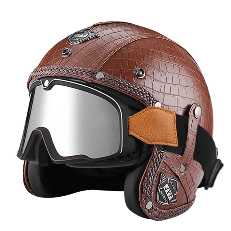 Casque moto open face vintage jet en cuir adulte pour moto street et cruiser