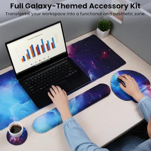 Image of Ergonomic Gel Mouse Pad, Keyboard Wrist Support, Coaster & Desk Mat Set Silicone Gel Comfort, Non-Slip Base, Pain Relief Comfortable for Typing, Gaming, Office Desk Accessories