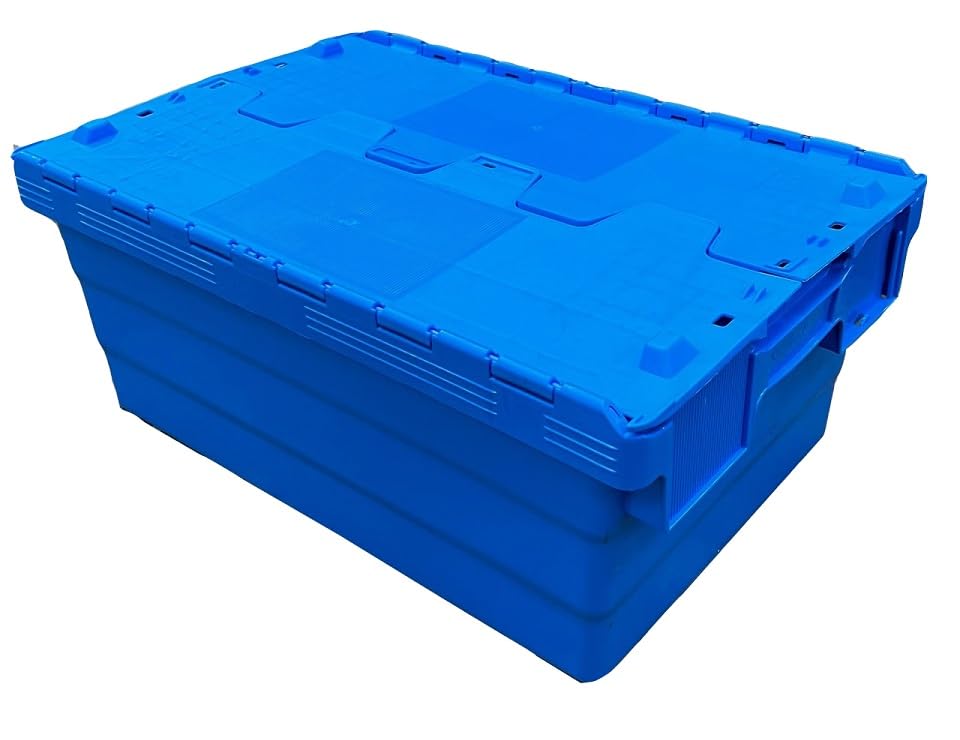Solent Plastics 45 Litre Heavy Duty Colour Coded Attached Lid Containers (1 x SPKM250V-BLU)