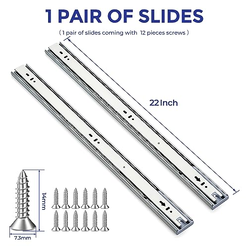Image of Ravinte 2 Pairs Full Extension Ball Bearing Drawer Slides - 4 Pack Soft Close, 22 Inch Side Mount, Silver Rails Track