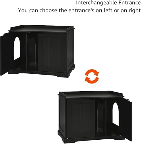 Vista 76 de unipaws – Banco de almacenamiento y orinal para gatos, cubierta de caja de arena con estructura de madera resistente, almacenamiento amplio, fácil