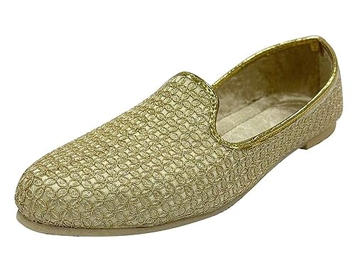 Punjabi Jutti for Men's Traditional Mojaris Shoes Cream Gold Wedding for Groom Indian Handmade Ethnic Jooti