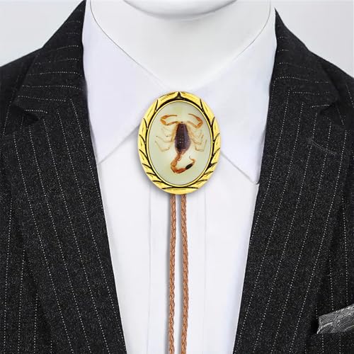Image of Btilasif Bolo Tie Brown for Men, Scorpion Luminous Stone Cowboy Tie Western Leather Necktie Necklace for Women