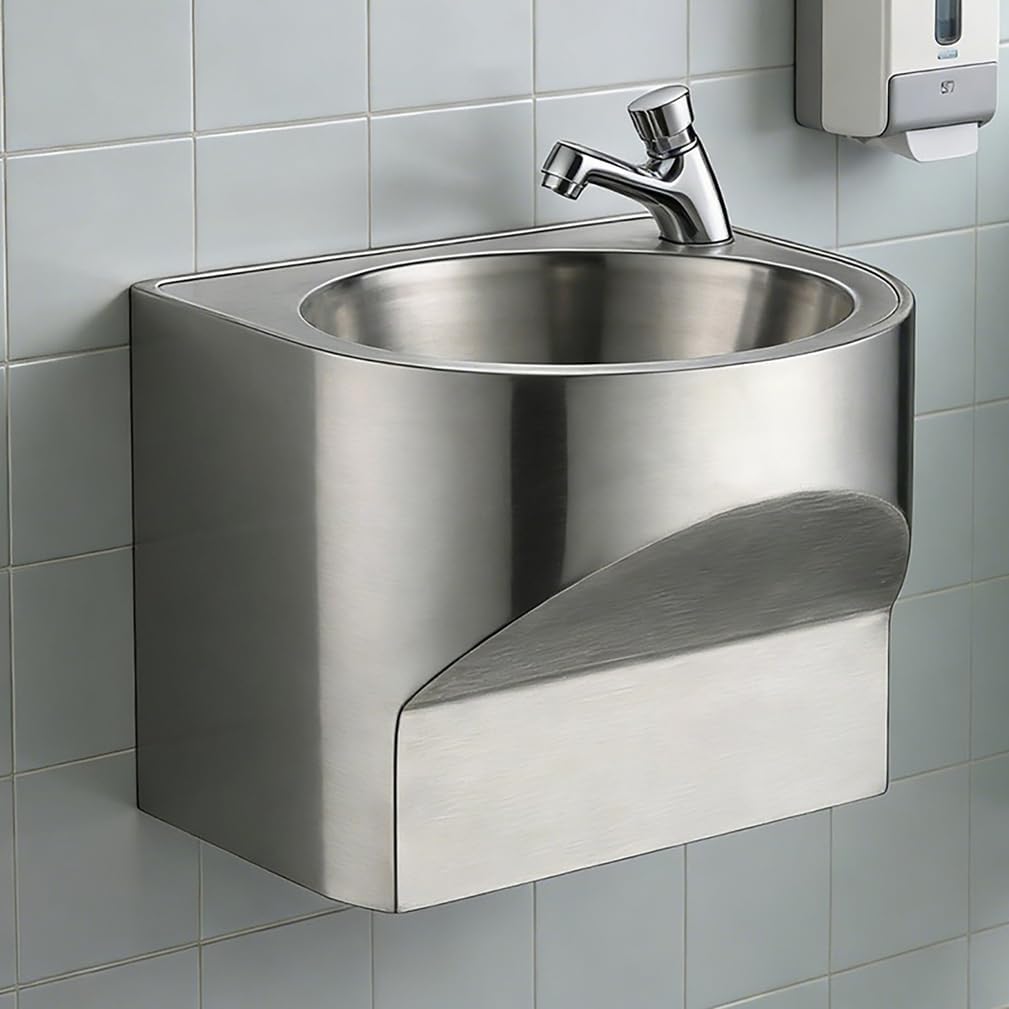 Wall Mount Kitchen Sink Commercial Stainless Steel Wash Hand Basin Utility Sinks for Restaurant Bar RV Bathroom Laundry Room 36.6 X 36.2 CM Small Cloakroom Basin,Silver,L14*H12*W14