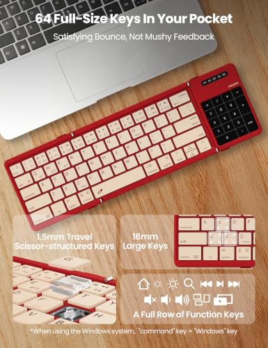 Image of Nillkin Foldable Bluetooth Keyboard with Touchpad & Number Pad, Red