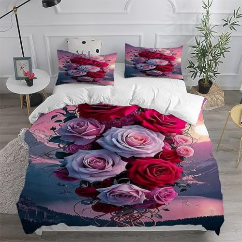 Parure de lit fleurs de roses de grande dimension 220x240 cm - 6