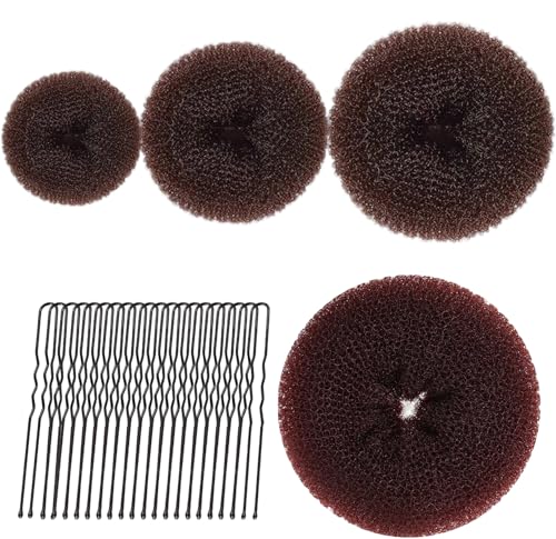 ZHUDAZHAO 4 Stück Duttkissen Set Mini und Groß 20 U-Form Haarspangen Haardonut Hair Bun Maker Dutt Hilfe Haar Dutt Haar Donut Hochsteckfrisuren Zubehör für Kinder Mädchen Frauen Kaffee