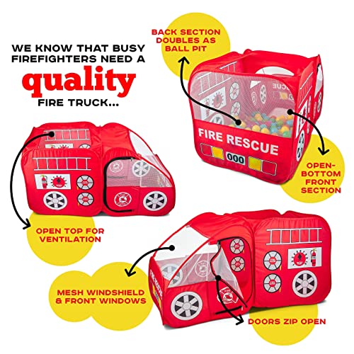 Fire Truck Tent With Sound Button For Kids Toddlers Boys & Girls - Red Fire Engine Pop Up Pretend Playhouse Indoors & Outdoors - Quick Set Up Weather Proof Fabric Foldable & Spacious – Great Gift Idea #TOP5