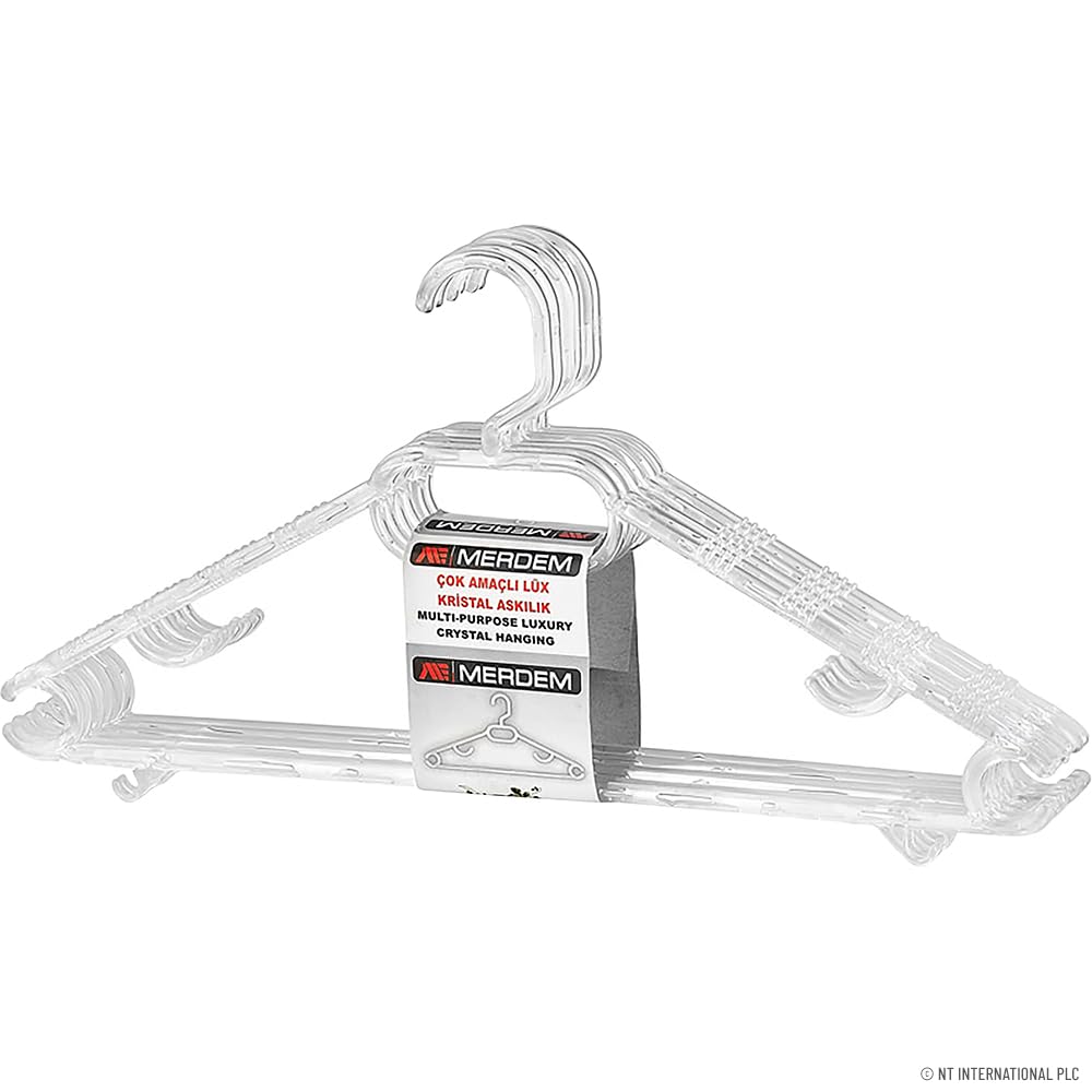 Pack Of 12 Transparent Wardrobe Clothes Hangers - Swan Neck Design, Garments | Ideal For Coats, Jackets, Tops, Trousers & Many More | Crystal Clear, Strong, Durable & Long Lasting