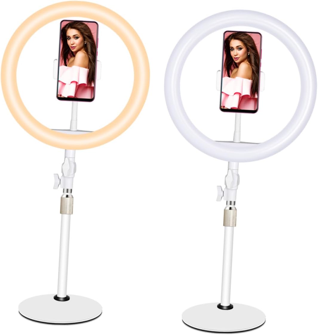 DOITOOL 1pc Dimmable Lamp for Selfie and Live Streaming Phone Holder Rotating Arm USB Powered Lighting for Makeup and Photography White