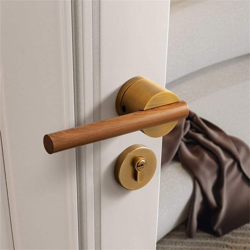 Full Copper Interior Wooden Door Split Lock Bedroom Kitchen Universal Bright Gold