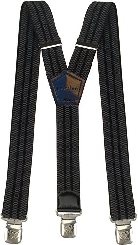 Mens Suspenders Wide Adjustable and Elastic Braces Y Shape with Very Strong Clips - Heavy Duty (Grey Black)