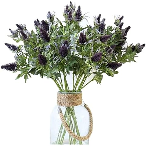 Yanyan Pack of 5 Artificial Flower Artificial Thistle Flower Artificial Thistle Flower Bouquet Artificial Plastic Sea Holly Used for Wedding Bouquet Window Decoration and Home Decoration (Purple) Cover