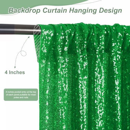 Image of Green Sequin Backdrop Curtains-1 Panel 3FTx8FT Green Backdrop for Wedding, Glitter Party Decorations Background Drapes for Birthday Party Anniversary Graduation Photo Booth Decor