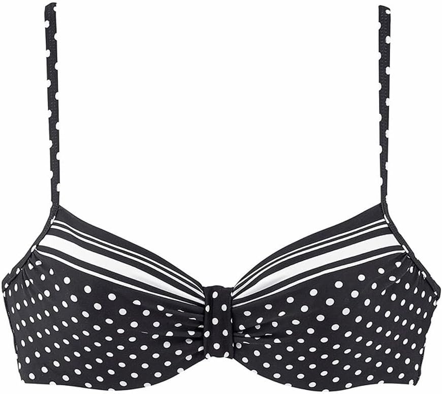 LASCANA Dotted Underwire Bikini Top for Women, Feminine Polka Dot Design with Striped Panels