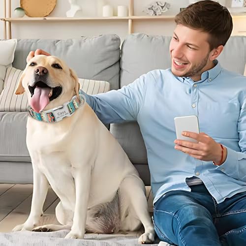 Personalisiertes Hundehalsband Mit Namen & Telefonnummer, Verstellbares Halsband für kleine, mittlere & große Hunde – Individuell für Rüden & Hündinnen (Böhmisches Grün)