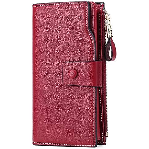 GAEKEAO Ladies Purse, Large Capacity RFID Blocking Leather Women's Wallet with Multiple Card Slots and Zipper Coin Purse Cover