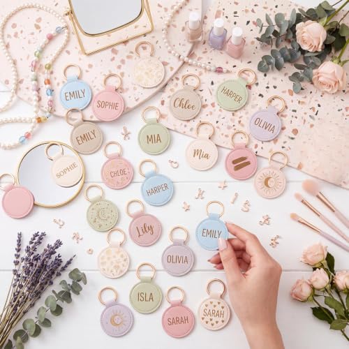 Image of Leather Keychain Blanks DIY Crafts | PU Leather Key Fob Kit with Metal Rings, Laser Engraving Blanks Keychain Bulk, Customized Keychains Backpack Birthday Gift