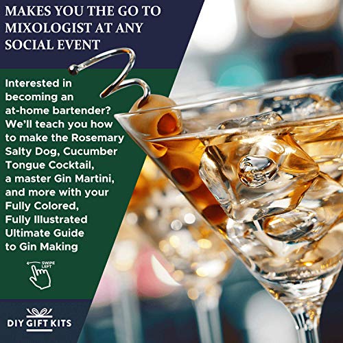 Real Gin Making Kit (Deluxe Edition) w/ Stainless Steel Personalized Flask, For Making Delicious Martinis, Gin and Tonics, Spirits & Cocktails At Home | Botanicals, Recipe Guides, Bottles & Labels & M