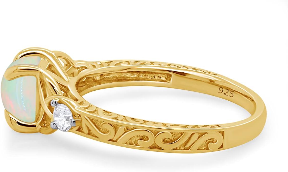 Vintage Celtic Knot Solitaire Engagement Rings for Women 6MM Cushion Cut Natural White Opal & Diamond Anniversary Wedding Ring in 14K Gold Over Sterling Silver (0.80 Cttw)