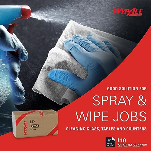 Image of WypAll GeneralClean L10 Cloths Light Cleaning Wipes (01770), Dairy Towels, Bulk Paper Wipers, White (12 Packs of 200 Sheets, 2,400 Sheet Total)