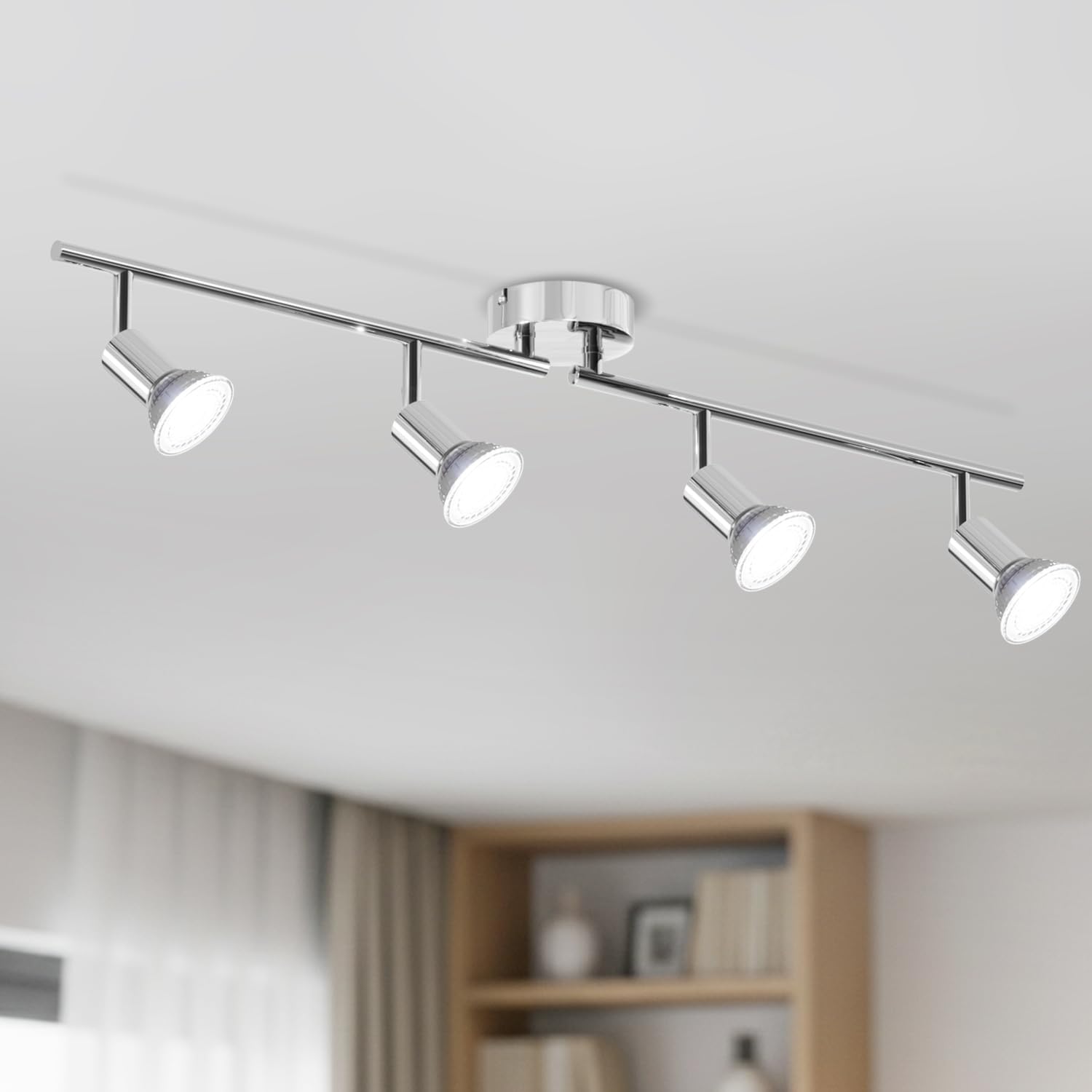 Lvwit Gu 10- 4 Silver Led Ceiling Light,4 Way Modern Kitchen Ceiling Lights,Gu10 Spot Lights,Metal Light Fittings Ceilings,Ceiling Light Fitting Bracket For Lounge Bedroom Dining Room(Senior Nickel,No Bulb)