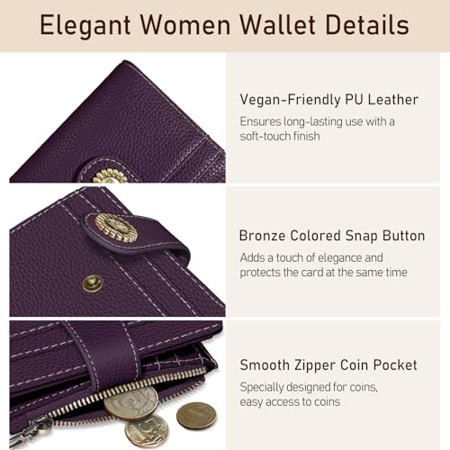 Image of Kelvoris Small Rfid Women Wallet Bifold Zipper Coin Pocket | PU Leather Compact Cash Credit Card Holder Travel Purse for Female Ladies Teen Girls 1 ID Window 10 Card Slots