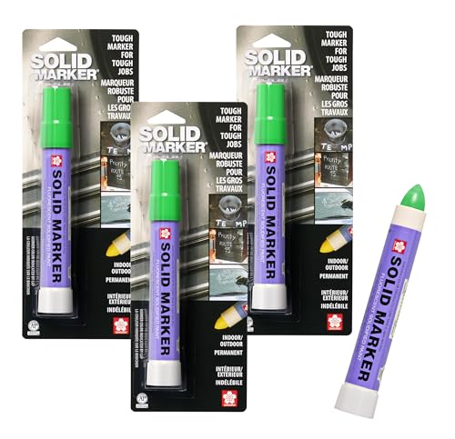 SAKURA SOLID MARKER - Mess-Free Paint Marker for Indoor & Outdoor Applications - Multi-Surface - Low Odor No Drip & Non-Toxic - Quick Drying in 5-10 Minutes - 13mm Tip - Fluorescent Green - 3 Count