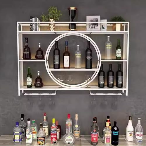 Étagère à vin murale avec support verres et LED pour cuisine