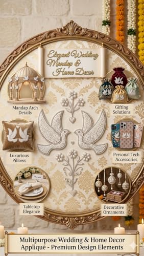 Image of Flying Pigeon Applique Patch Embroidered with White Pearl Stone & Zardosi Work on Fabric, 3.8 x 7 cm, Pack of 4, for Sarees, Dresses, Dupattas & Crafts Fabric Embellishment (Flying Pigeon)